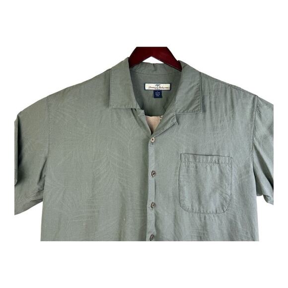 Tommy Bahama Men’s Green Palm Tree Textured Silk Button Up Short Sleeve Shirt L - Picture 2 of 10